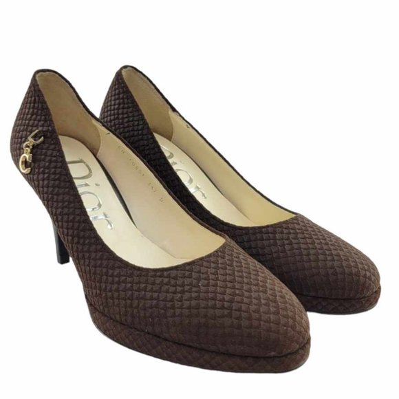 Dior Shoes - AUTHENTIC DIOR Brown Textured Pump - Christian Dior Metal Initials 36.5 US 5.5